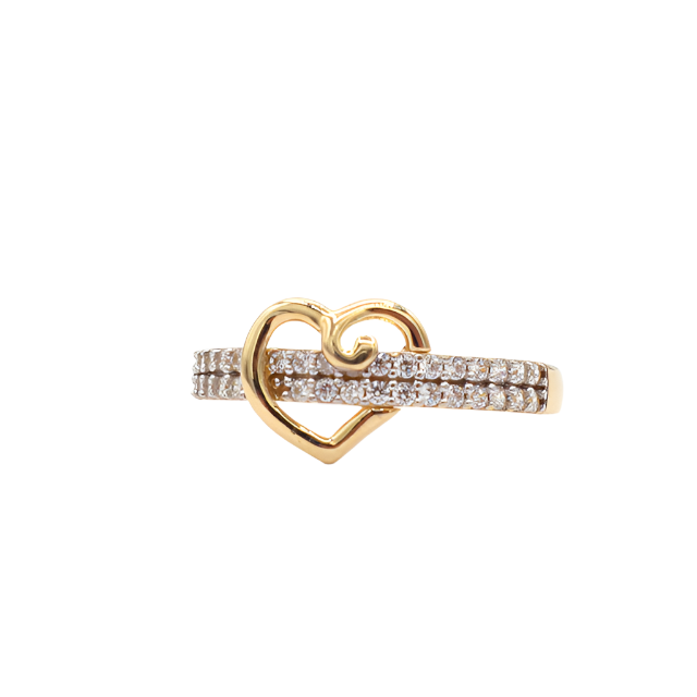 10K Solid Yellow Gold Two-Band CZ Apple Heart Ring