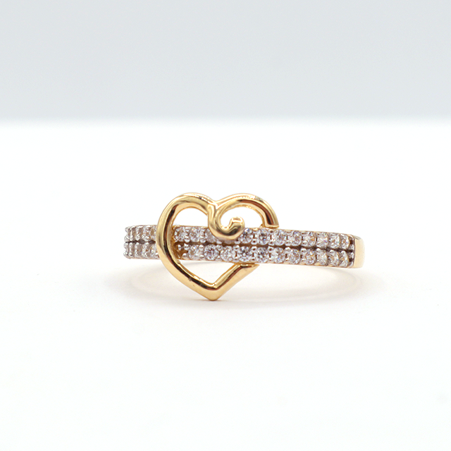 Two bands with CZ Cubics Apple Heart 10K Pure Yellow Gold - STF DIAMONDS