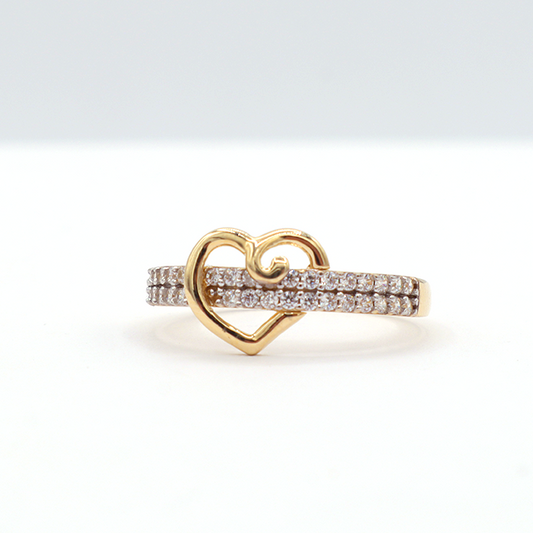 Two bands with CZ Cubics Apple Heart 10K Pure Yellow Gold - STF DIAMONDS