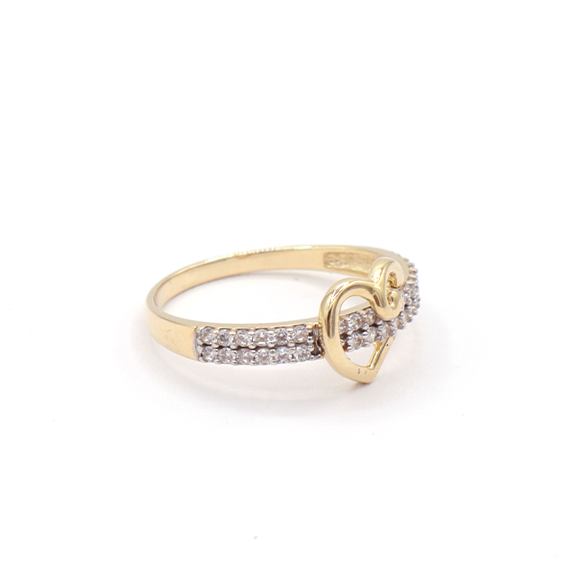 10K Solid Yellow Gold Two-Band CZ Apple Heart Ring