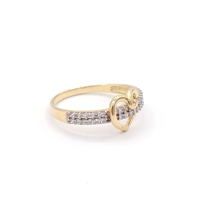 Two bands with CZ Cubics Apple Heart 10K Pure Yellow Gold - STF DIAMONDS