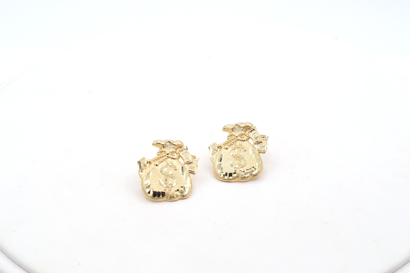 10K Solid Gold Diamond-Cut Fat Money Bag Earrings