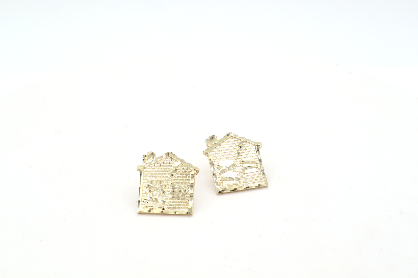 10K Solid Yellow Gold Diamond-Cut Trap House CZ Stud Earrings