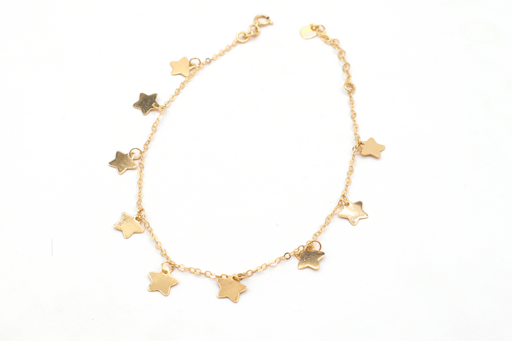 14K Solid Yellow Gold Diamond-Cut Twinkle Stars Charm Bracelet