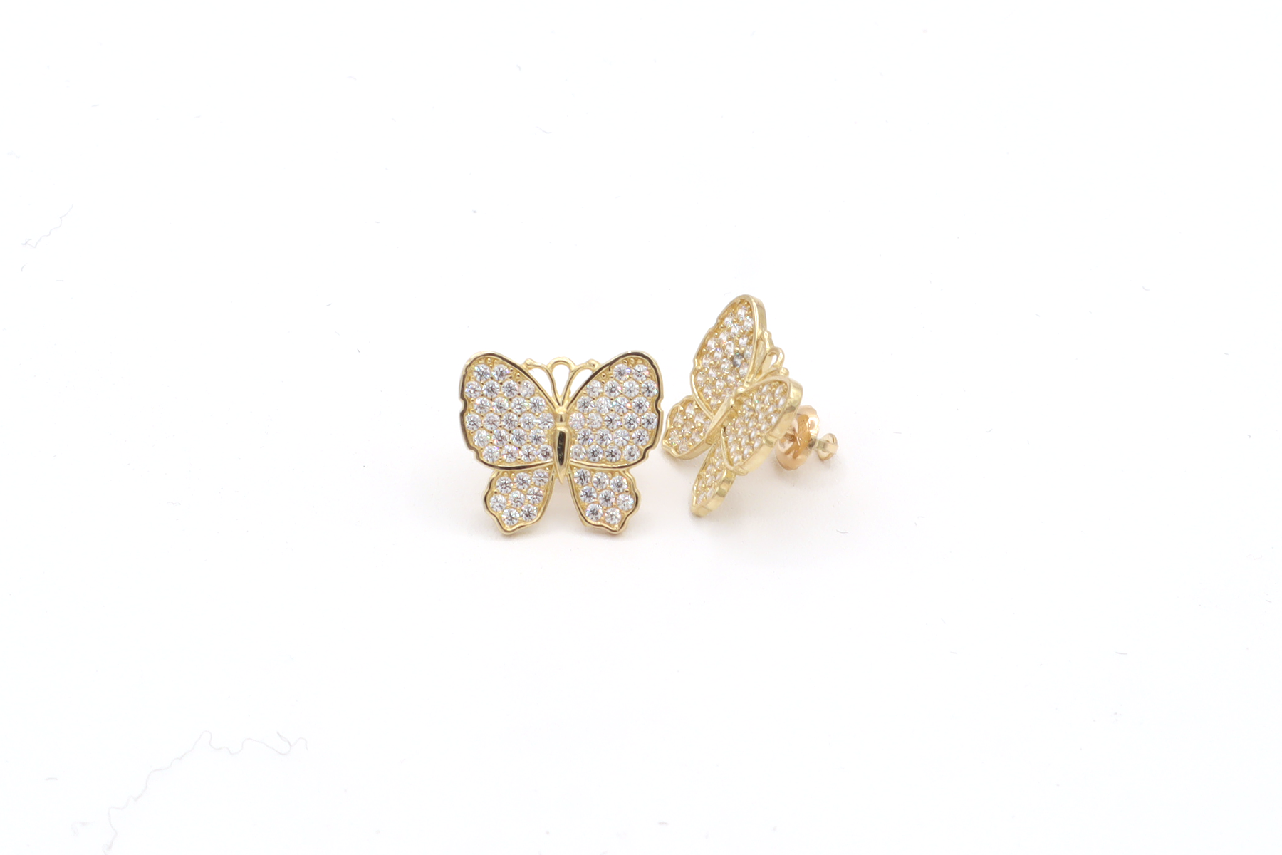 White butterfly Earrings CZ Cubic stones 10K Real Gold - STF Diamonds