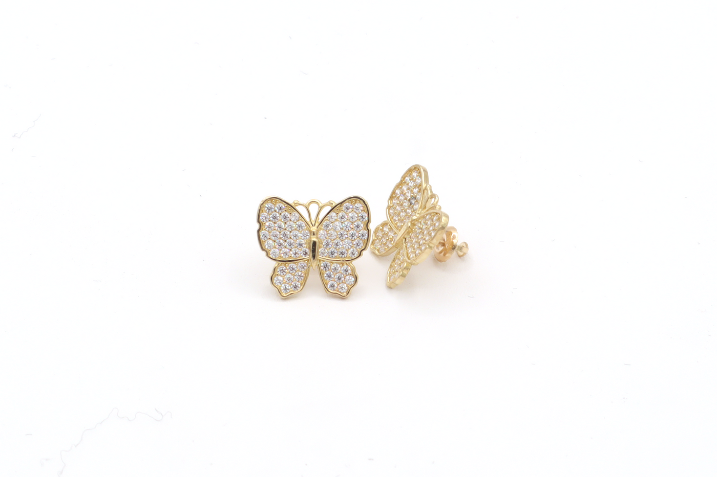 10K Solid Gold White Butterfly CZ Earrings