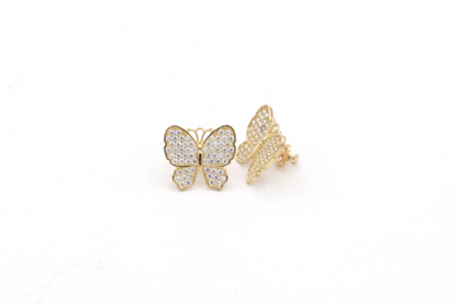 White butterfly Earrings CZ Cubic stones 10K Real Gold - STF Diamonds