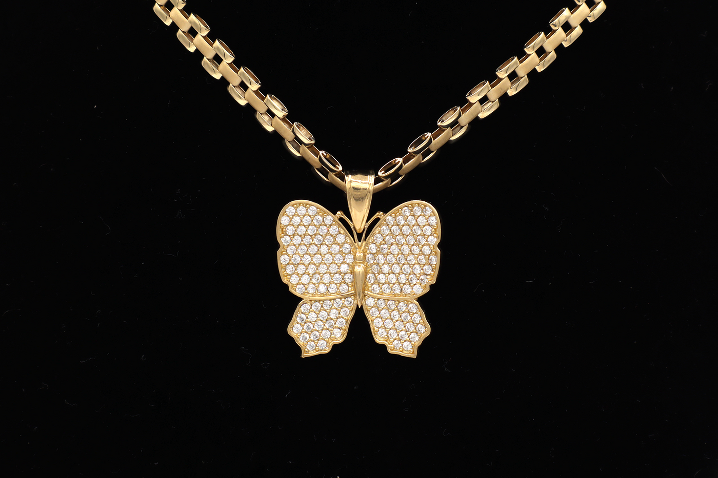 10K Solid Gold White Butterfly CZ Pendant Charm