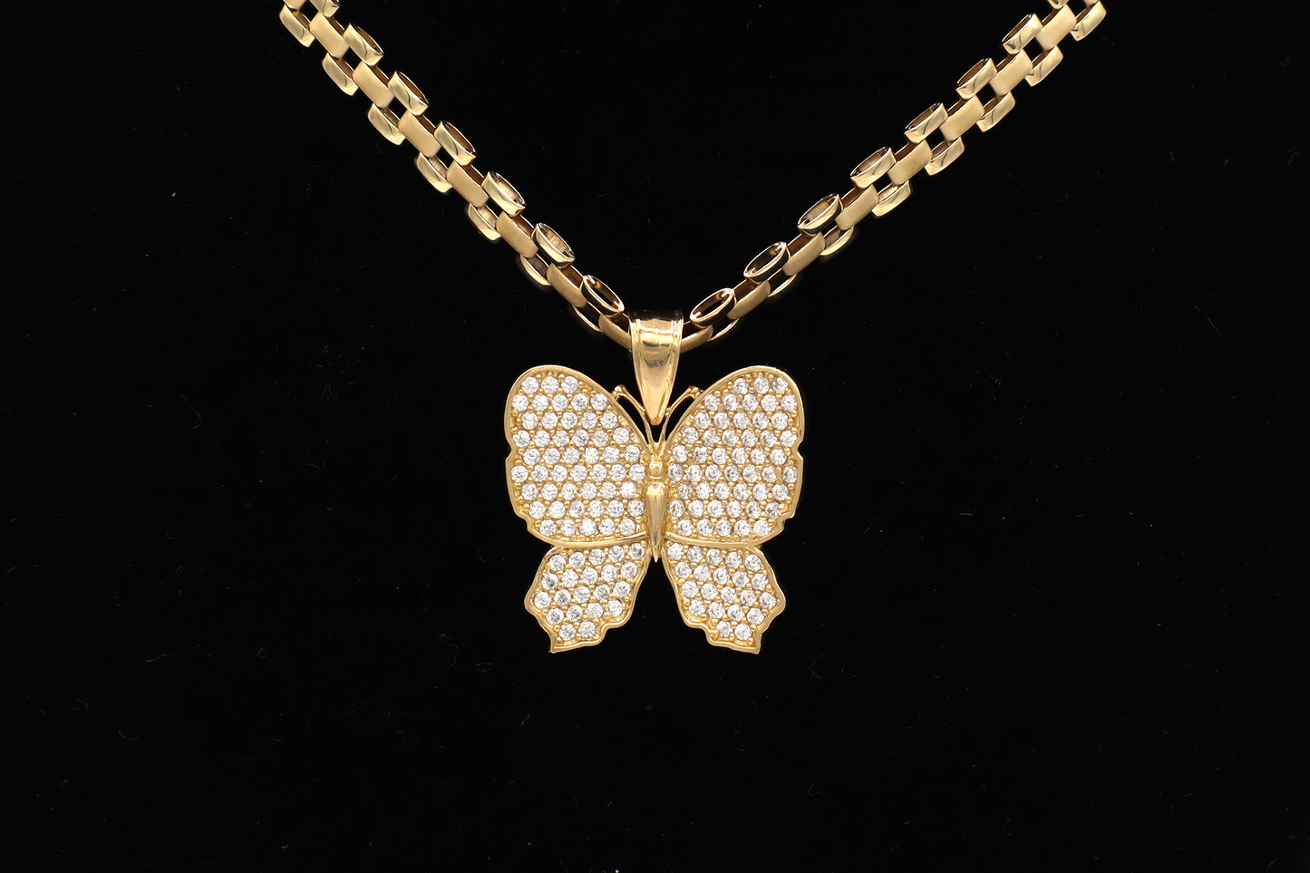 White butterfly CZ Cubic 10K Real Gold Pendant Charm-STF DIAMONDS