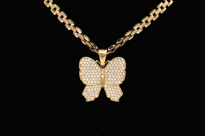 White butterfly CZ Cubic 10K Real Gold Pendant Charm-STF DIAMONDS