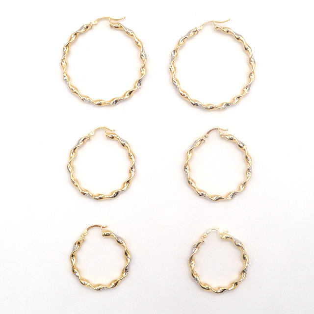 Twist White and Yellow Diamond Cut Hoop Earrings Pure 10K White and Yellow Gold - STF DIAMONDS