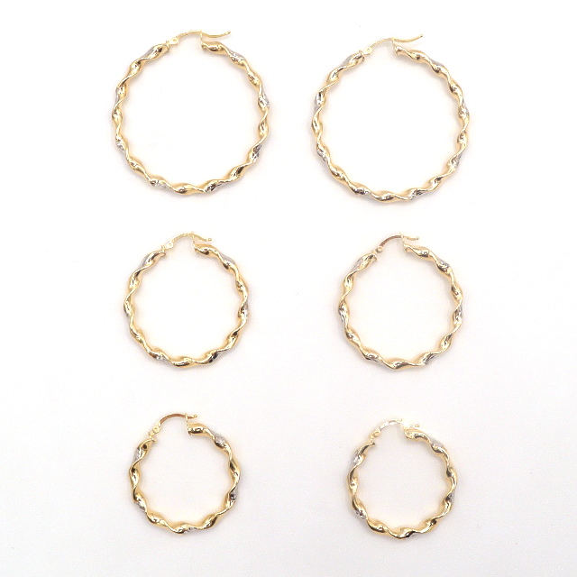 10K Solid Two-Tone Gold Twist Diamond-Cut Hoop Earrings