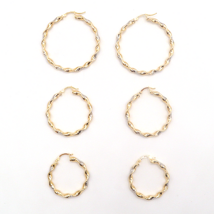 Twist White and Yellow Diamond Cut Hoop Earrings Pure 10K White and Yellow Gold - STF DIAMONDS