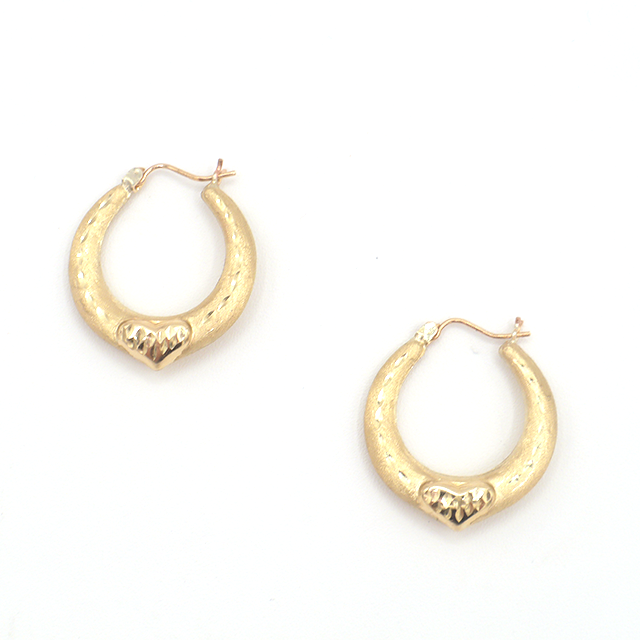10K Solid Yellow Gold Puffed Diamond-Cut Hoop Earrings
