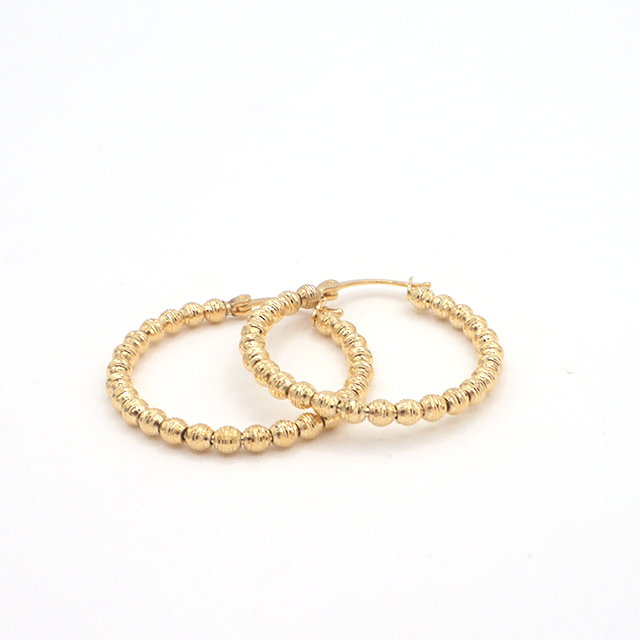 10K Solid Yellow Gold Diamond-Cut Moon Rocks Hoop Earrings