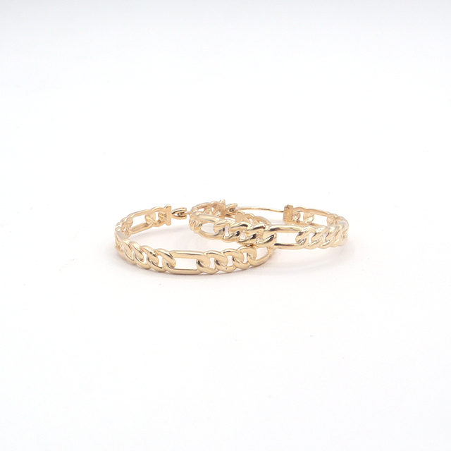 10K Solid Yellow Gold Diamond-Cut Figaro Hoop Earrings