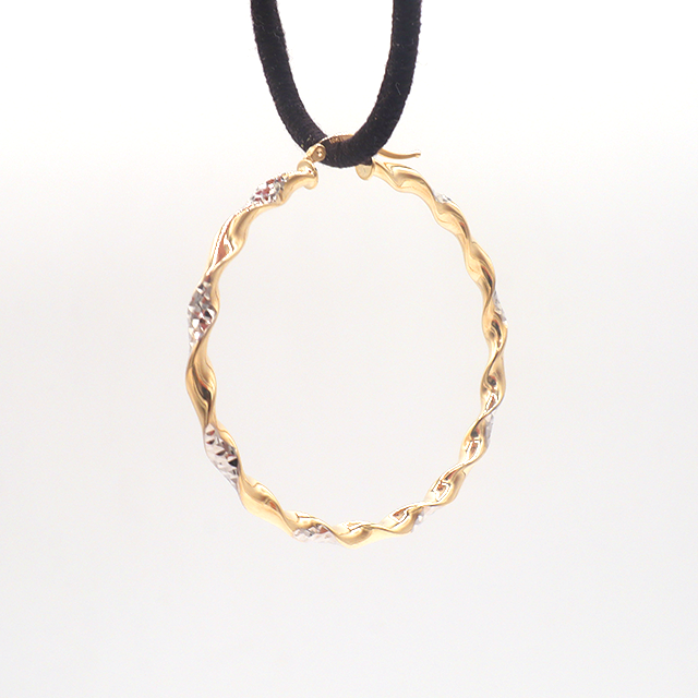 10K Solid Two-Tone Gold Twist Diamond-Cut Hoop Earrings