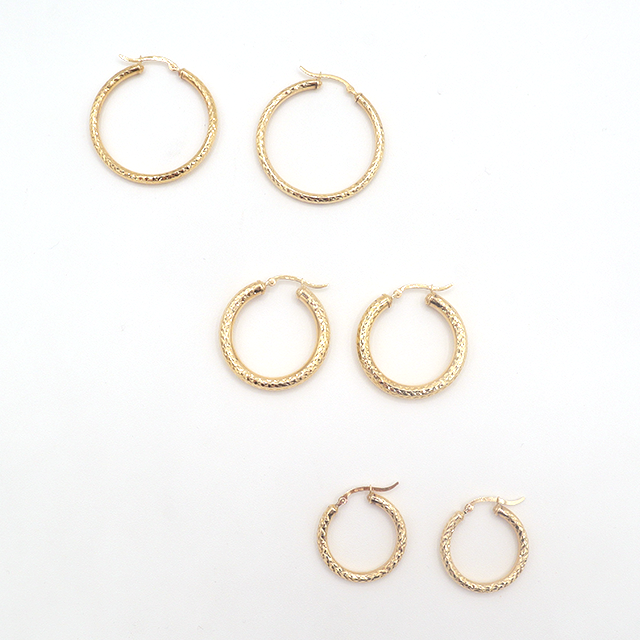 10K Solid Yellow Gold Diamond-Cut Palm Tree Bow Hoop Earrings