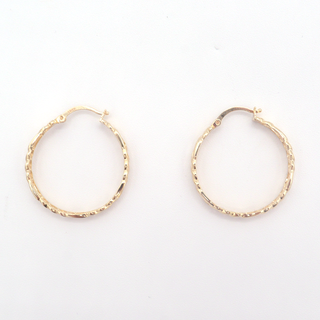 10K Solid Yellow Gold Diamond-Cut Figaro Hoop Earrings