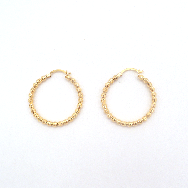 10K Solid Yellow Gold Diamond-Cut Moon Rocks Hoop Earrings