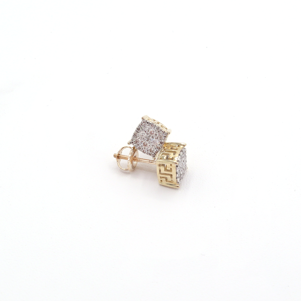 10K Solid Yellow Gold Vera Frame Pave Diamond Stud Earrings