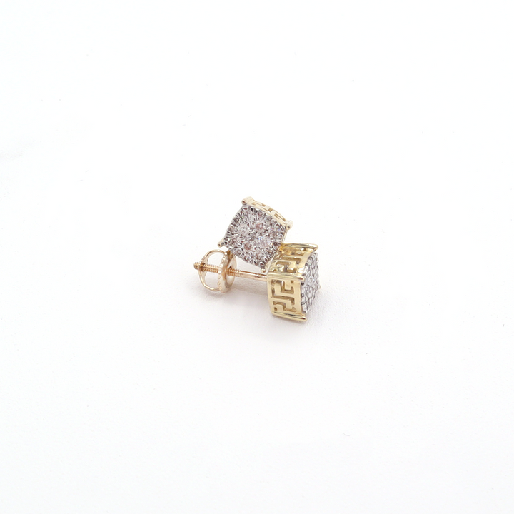 10K Solid Yellow Gold Vera Frame Pave Diamond Stud Earrings