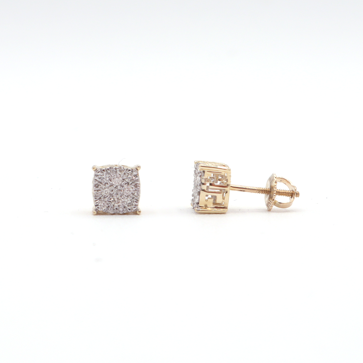 10K Solid Yellow Gold Vera Frame Pave Diamond Stud Earrings