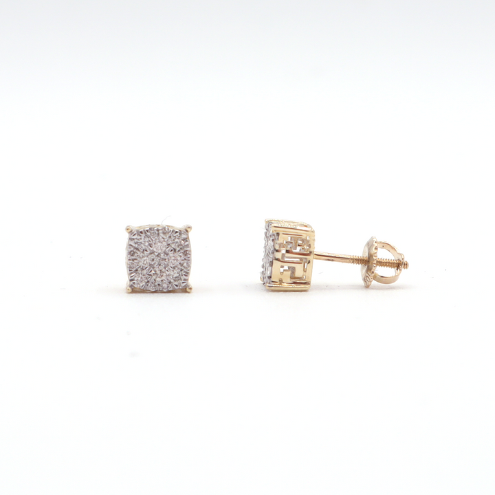 10K Solid Yellow Gold Vera Frame Pave Diamond Stud Earrings