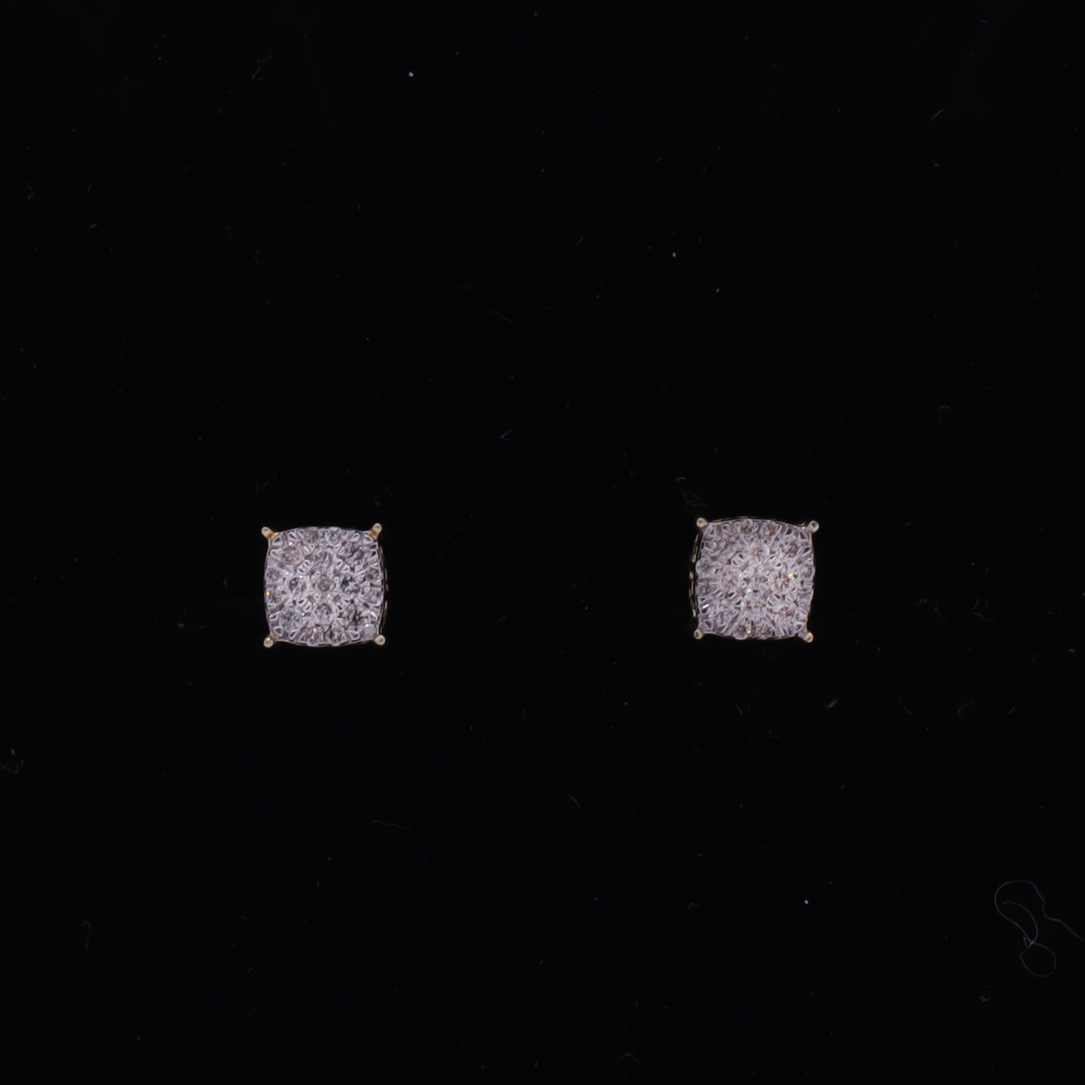 10K Solid Yellow Gold Vera Frame Pave Diamond Stud Earrings