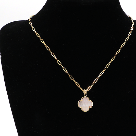 White Four Leaf Love Clover Jewelry Necklace Set 14K Pure Yellow Gold - STF DIAMONDS