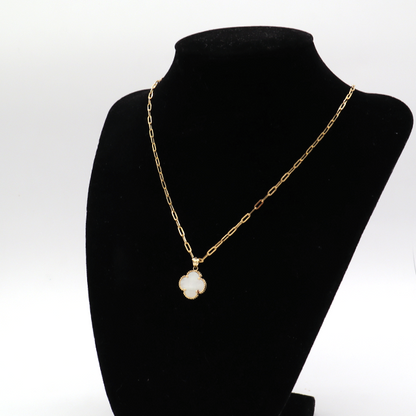 White Four Leaf Love Clover Jewelry Necklace Set 14K Pure Yellow Gold - STF DIAMONDS