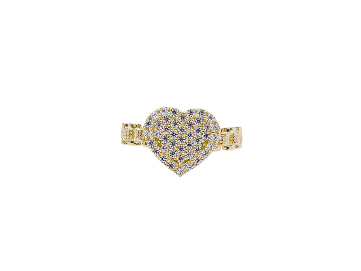 10K Solid Yellow Gold White Heart Rolly Band CZ Ring
