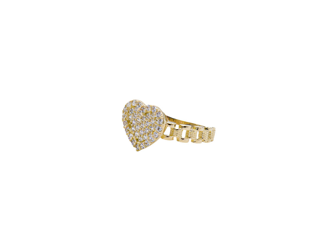 10K Solid Yellow Gold White Heart Rolly Band CZ Ring