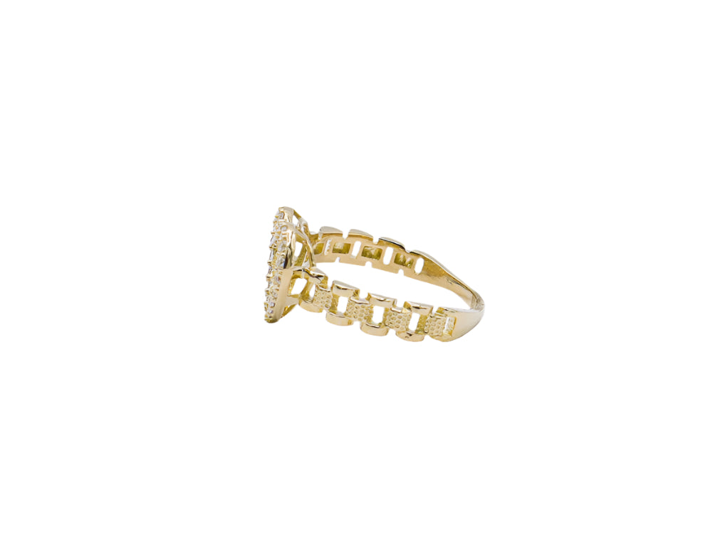 10K Solid Yellow Gold White Heart Rolly Band CZ Ring