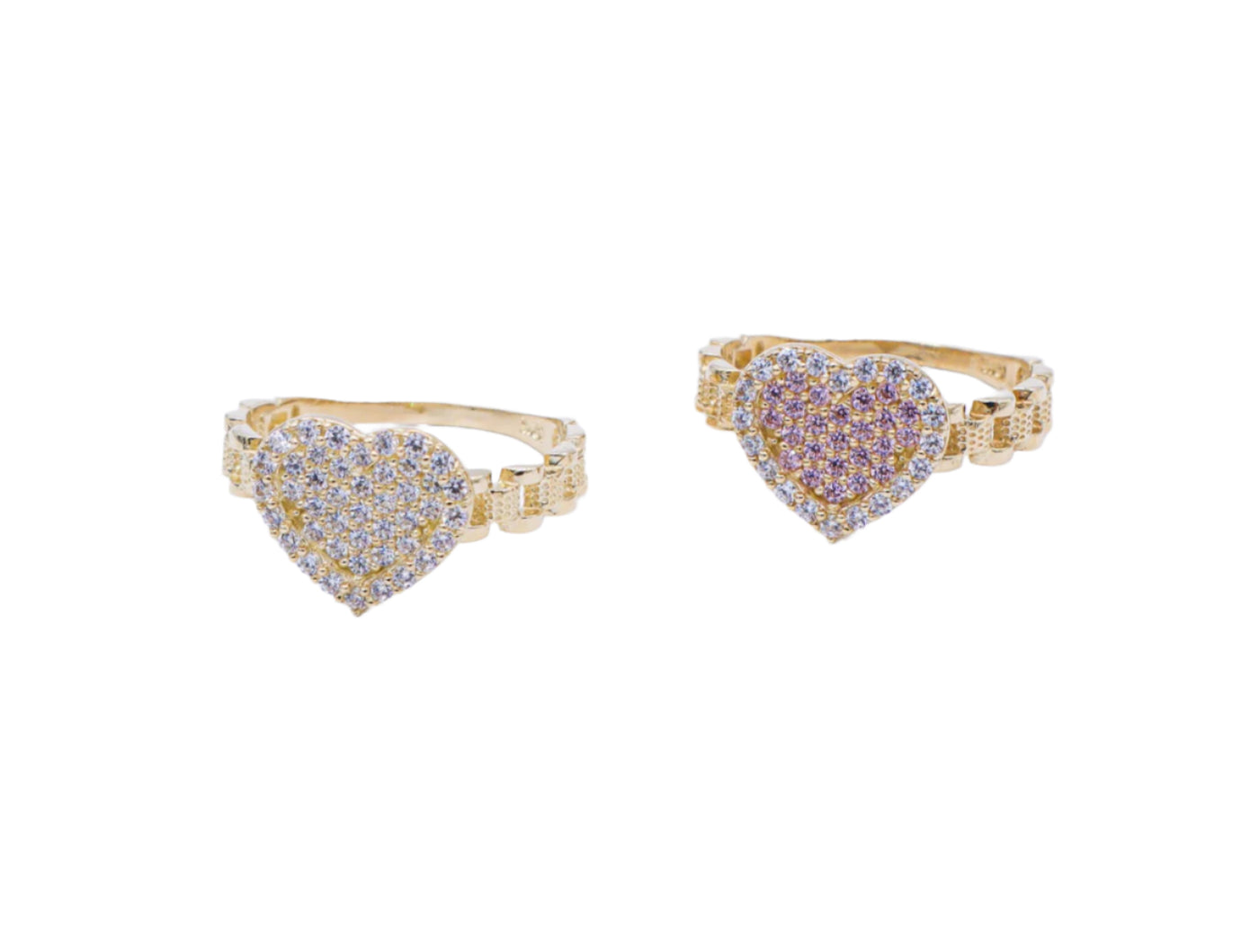 10K Solid Yellow Gold White Heart Rolly Band CZ Ring