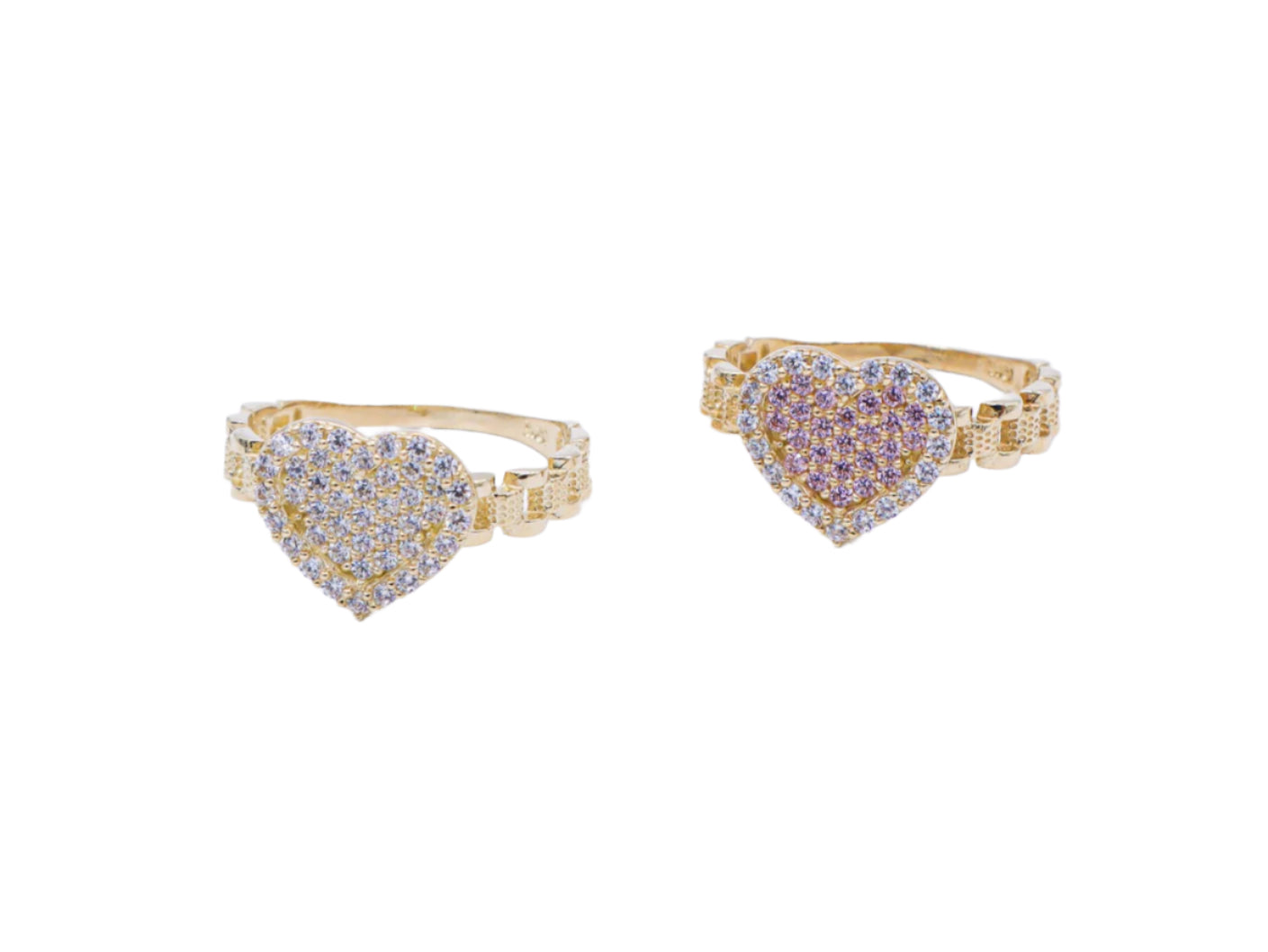 White Heart Rolly Band Women's Ring 10K Yellow Gold Cubic Zirconia Pink White CZ- STF DIAMONDS (Copy)