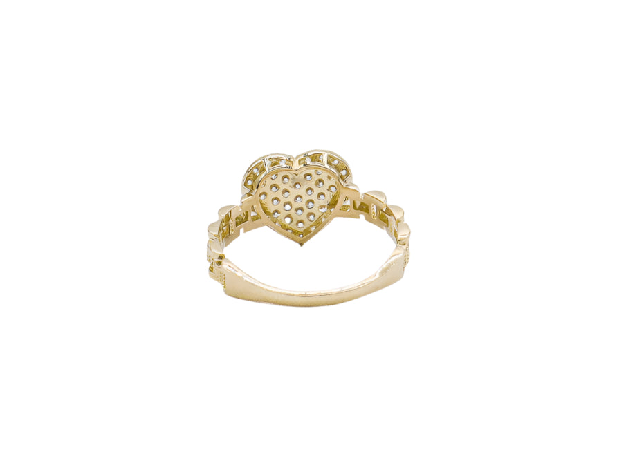 10K Solid Yellow Gold White Heart Rolly Band CZ Ring