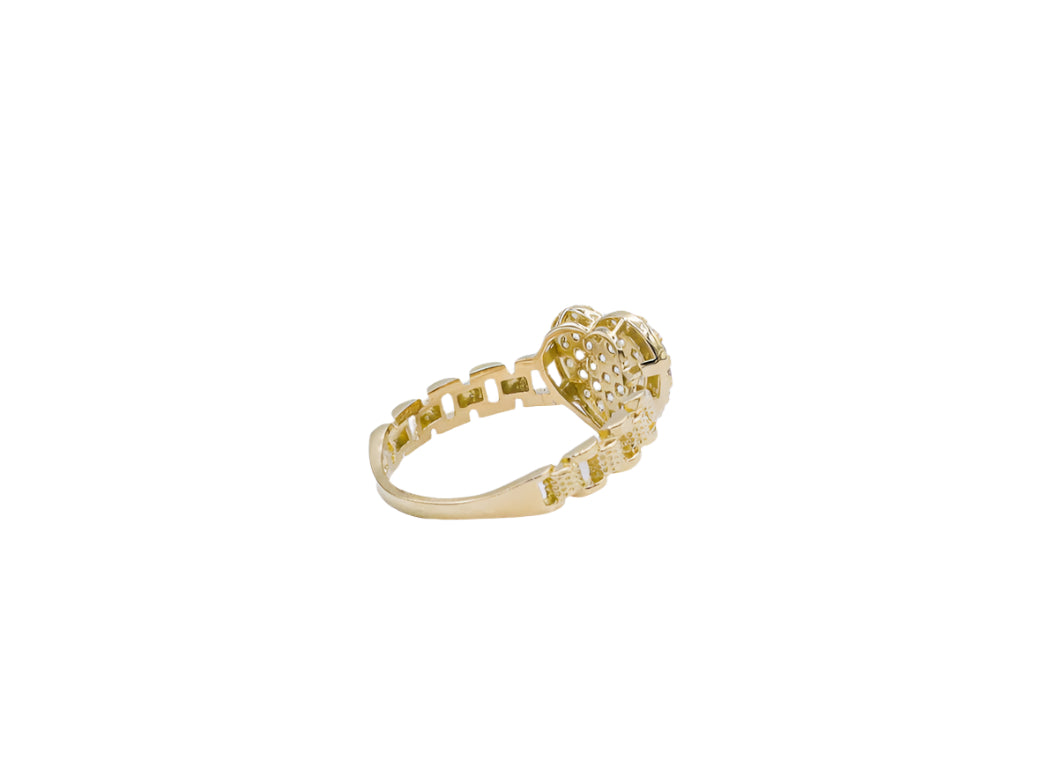 10K Solid Yellow Gold White Heart Rolly Band CZ Ring
