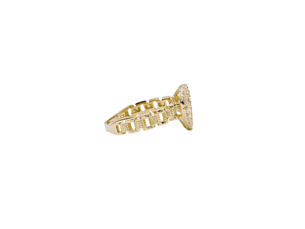 10K Solid Yellow Gold White Heart Rolly Band CZ Ring