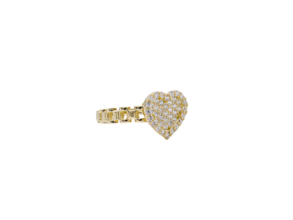 10K Solid Yellow Gold White Heart Rolly Band CZ Ring