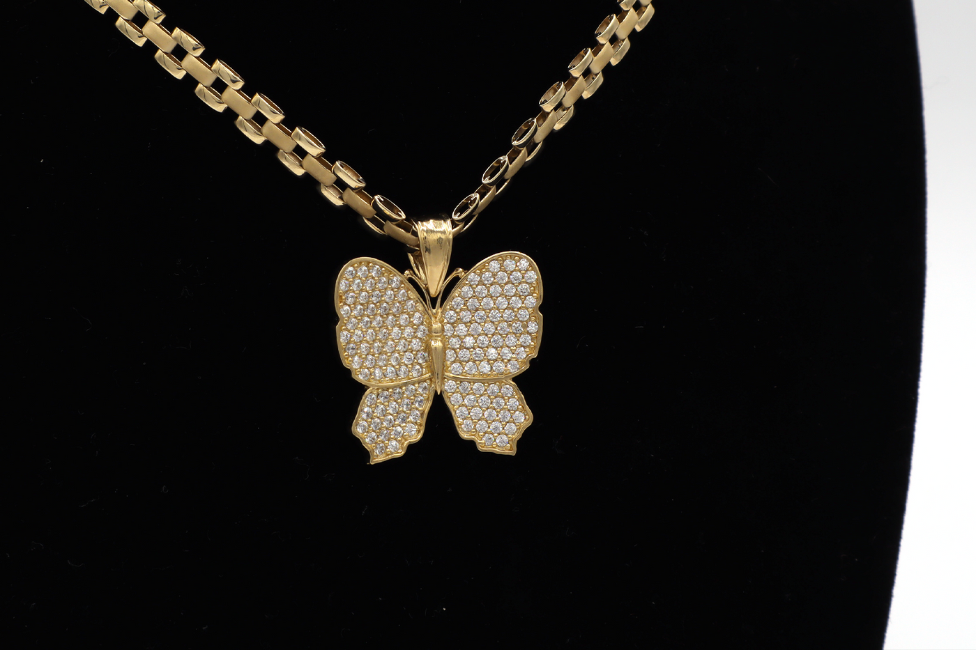 10K Solid Gold White Butterfly CZ Pendant Charm