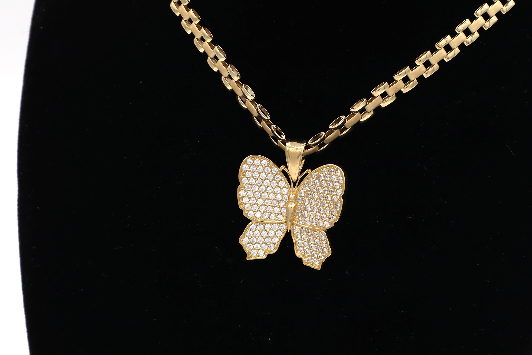White butterfly CZ Cubic 10K Real Gold Pendant Charm-STF DIAMONDS