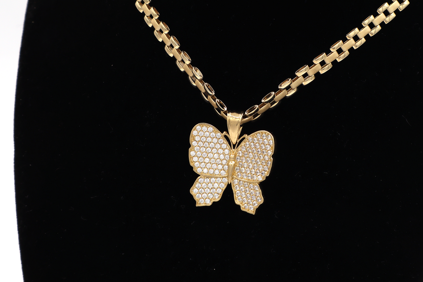 10K Solid Gold White Butterfly CZ Pendant Charm