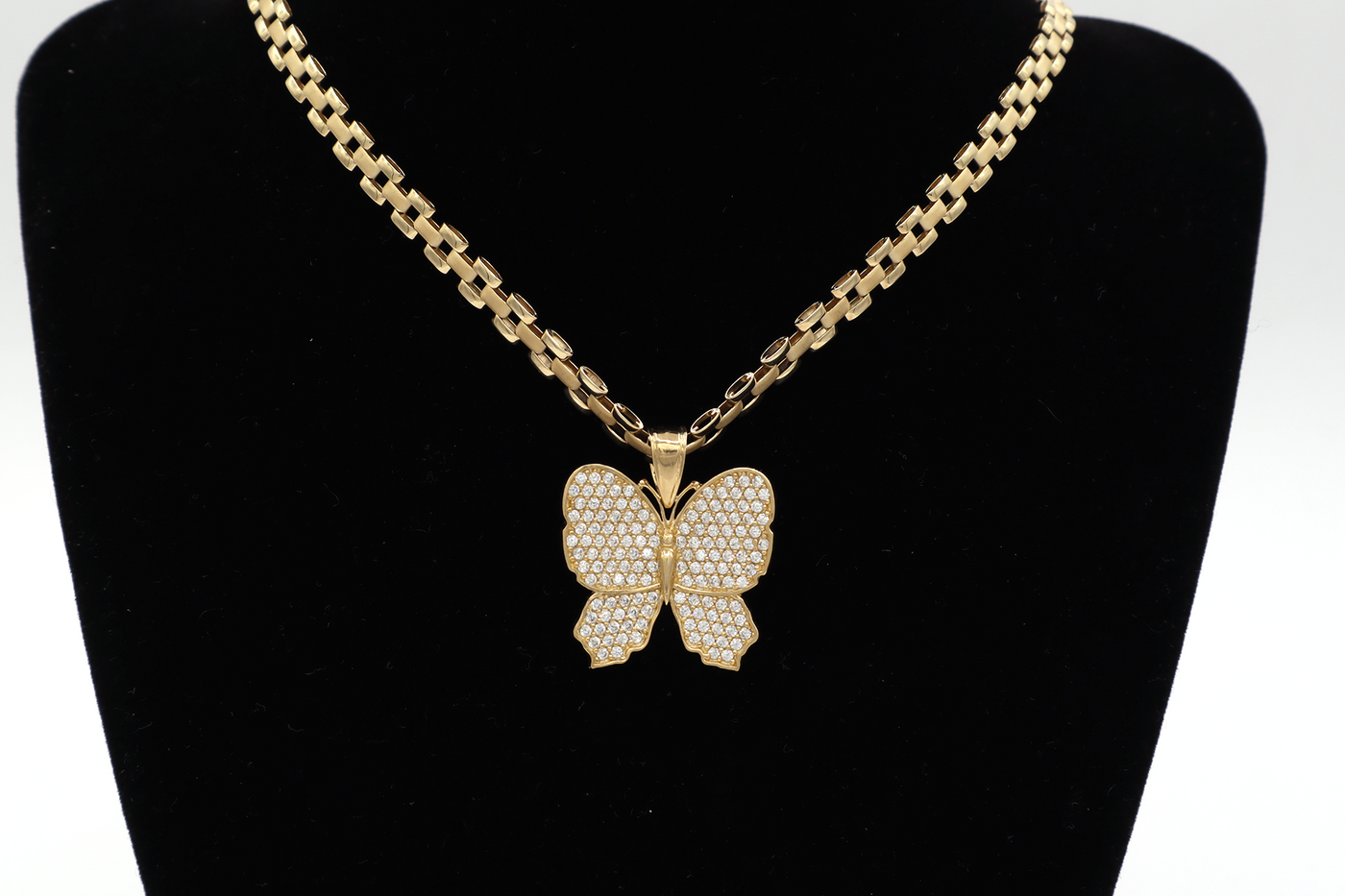 10K Solid Gold White Butterfly CZ Pendant Charm
