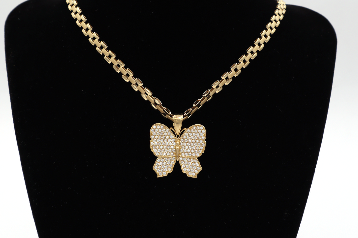 White butterfly CZ Cubic 10K Real Gold Pendant Charm-STF DIAMONDS