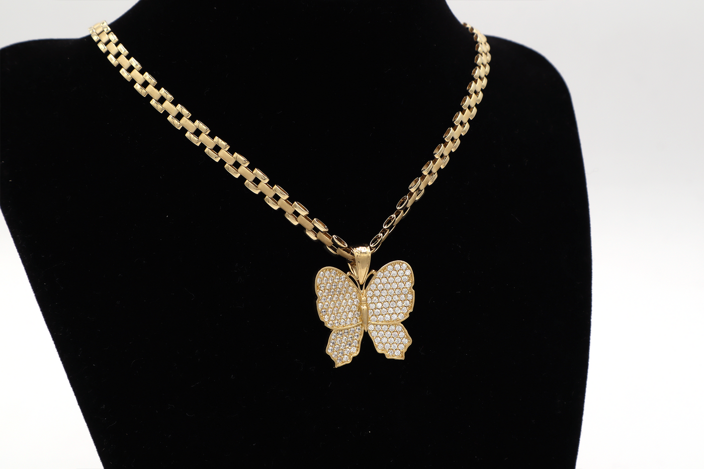 10K Solid Gold White Butterfly CZ Pendant Charm