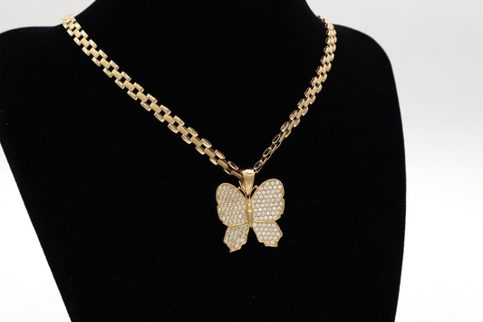 White butterfly CZ Cubic 10K Real Gold Pendant Charm-STF DIAMONDS