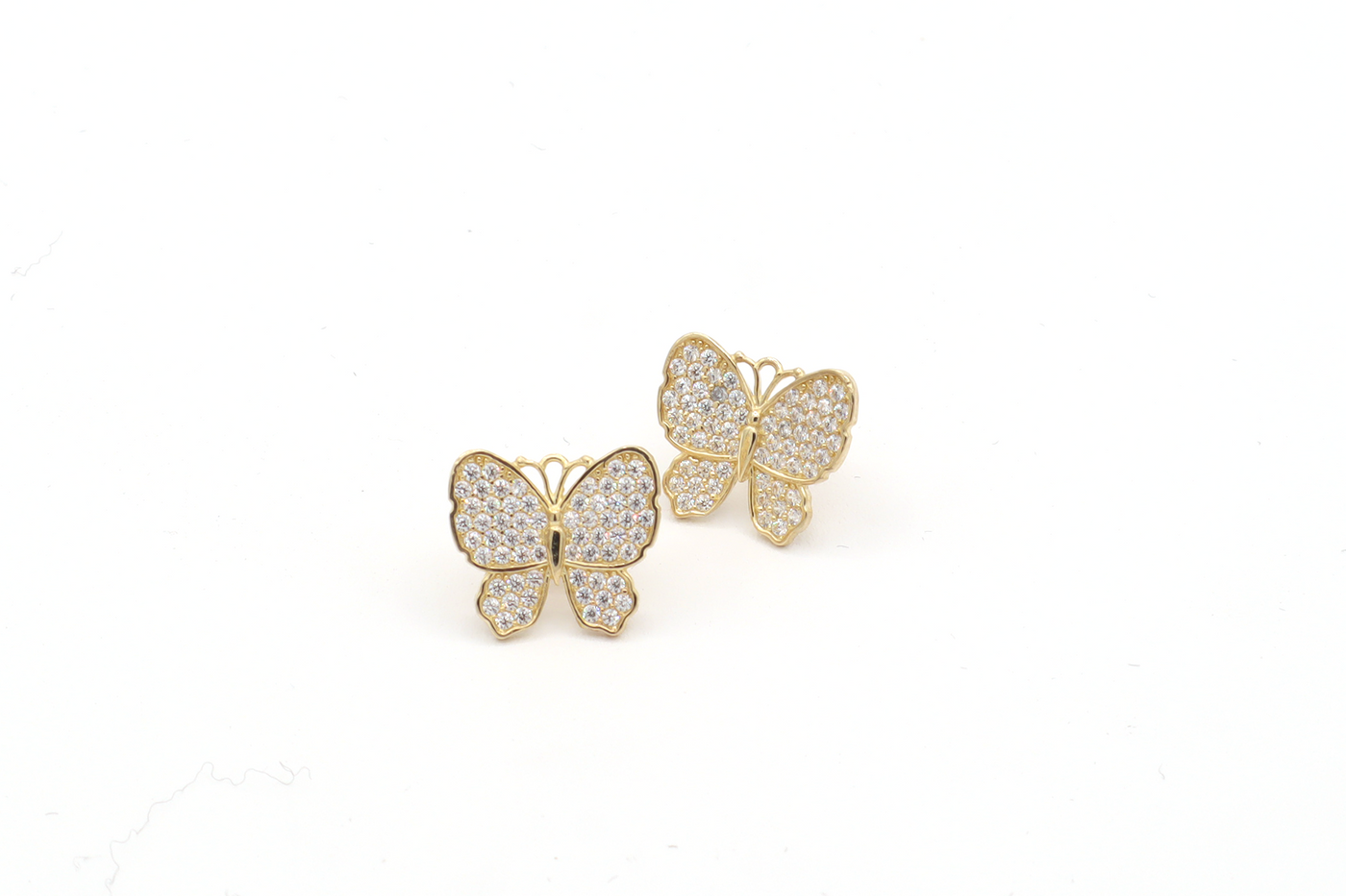 10K Solid Gold White Butterfly CZ Earrings