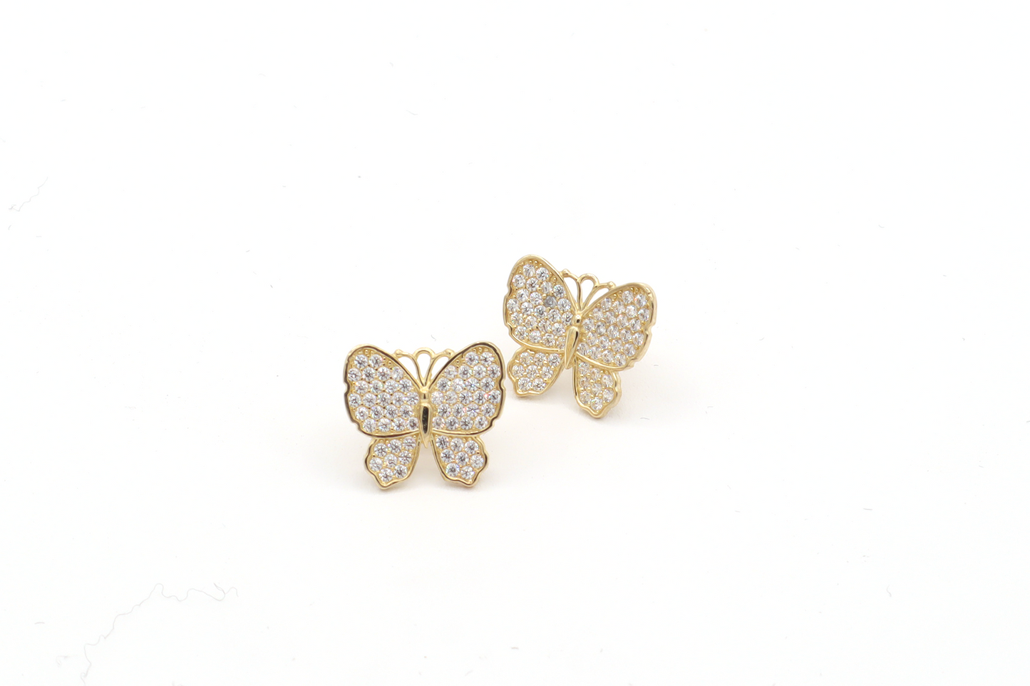 White butterfly Earrings CZ Cubic stones 10K Real Gold - STF Diamonds