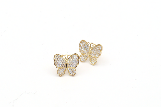 White butterfly Earrings CZ Cubic stones 10K Real Gold - STF Diamonds